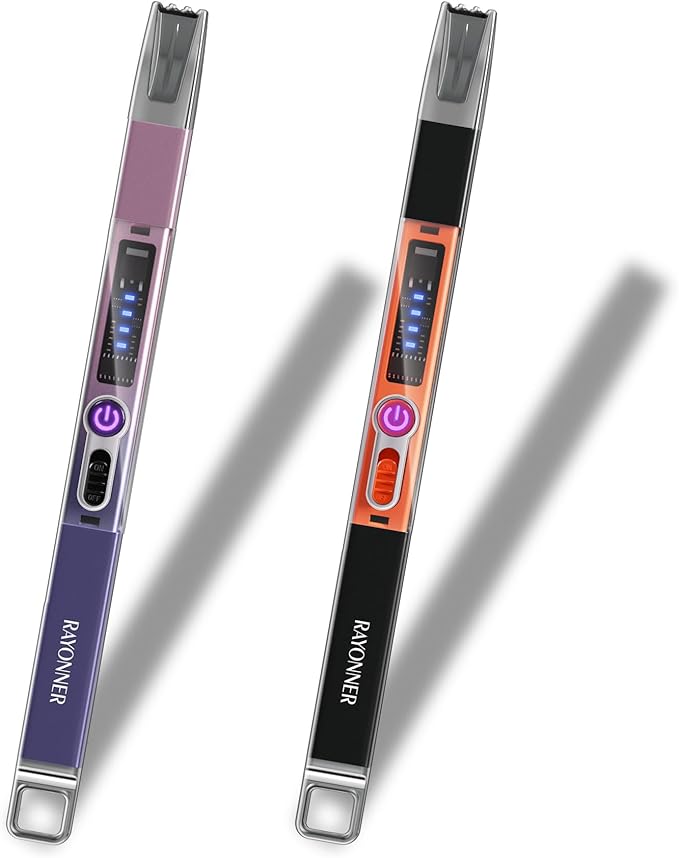 RAYONNER Electric Candle Lighter Plasma Arc Lighters Windproof & Flameless USB with Rechargeable Double Safety Switch for Candle BBQ Camping (2 Pack - Pink/Purple Gradient&Black-Orange)