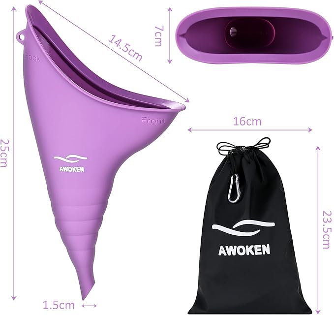 AWOKEN Female Urination Device, Reusable Silicone Female Urinal Women Pee Funnel Women to Pee Standing Up, Female Urinal with Drawstring Bags for Travel and Outdoor Camping