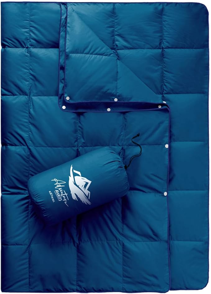 Down Camping Blanket,Puffy Down Blanket Packable Lightweight Down Throw Quilt Water-Resistant Outdoor Travel Blanket for Camping,Hiking,Stadium,Picnic,Car 50x77''Navy Blue