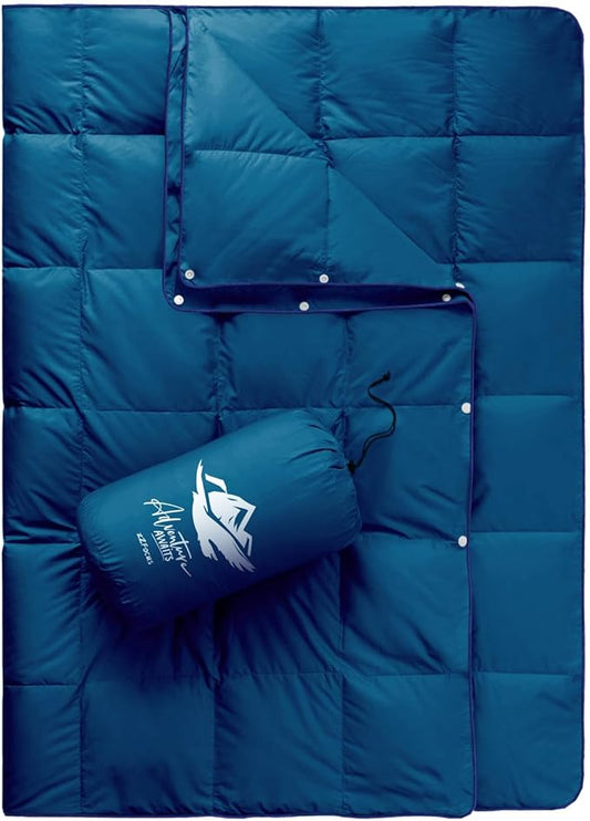 Down Camping Blanket,Puffy Down Blanket Packable Lightweight Down Throw Quilt Water-Resistant Outdoor Travel Blanket for Camping,Hiking,Stadium,Picnic,Car 50x77''Navy Blue