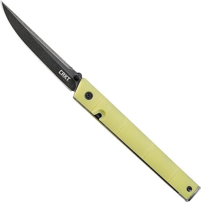 CRKT CEO Bamboo EDC Folding Pocket Knife: Low Profile Gentleman's Knife, Everyday Carry, Black Blade, IKBS Ball Bearing Pivot, Liner Lock, Green Reinforced Fiber Handle, Deep Carry Pocket Clip 7096YGK