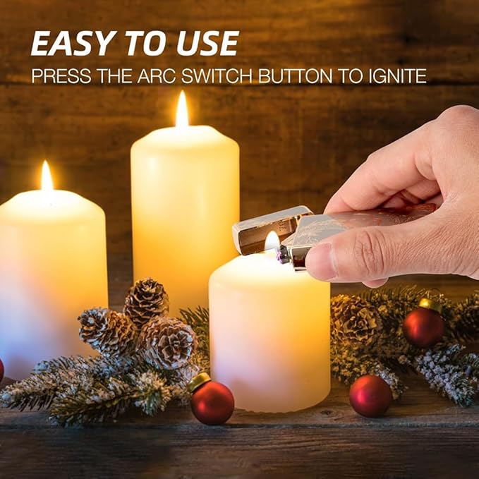 LcFun Plasma Lighter USB Type C Rechargeable Lighters Flameless Electric Lighter Windproof Dual Arc Lighter with LED Battery Indication for Candles, Outdoor Camping, Fireworks (Gold Dragon)