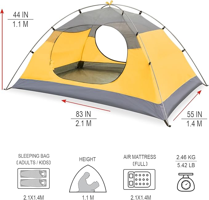 KAZOO Waterproof Backpacking Tent 2/3 Person Lightweight Camping Tents 2/3 People Hiking Tents Aluminum Frame Double Layer