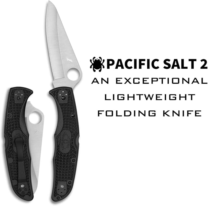 Spyderco Pacific Salt 2 Lightweight Knife with 3.78" Corrosion Resistant H-1 Steel Blade and Black Non-Slip FRN Handle