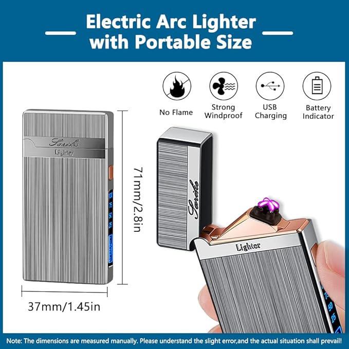 Electric Lighters Rechargeable USB Lighter, Plasma Dual Arc Lighter, Windproof Flameless Cool Lighters for Candles, Incense Stick, Outdoor Camping (Silver)