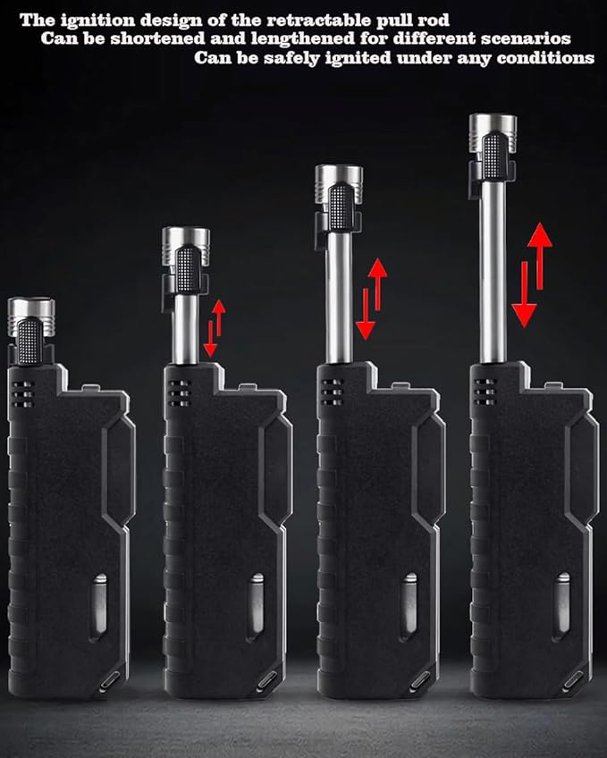 Butane Lighter Long Neck Flame Adjustable Lighter Refillable Multipurpose Windproof Lighters with Safety Lock and Visible Gas Window Lighter for Candle Fireplace Kitchen Camping Outdoor (Black)