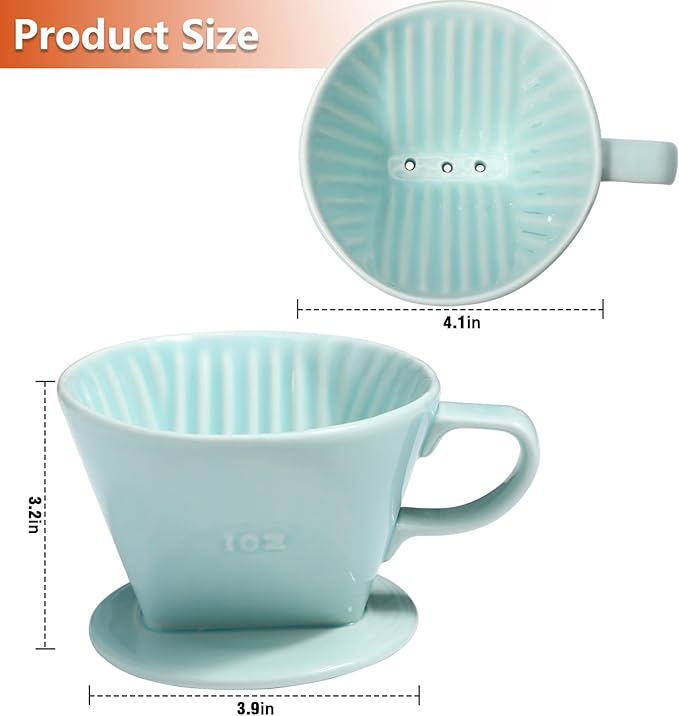 Pour Over Ceramic - Coffee Dripper Ceramic Coffee Maker with 3 Holes Flat Bottom, Porcelain Slow Filter Cone for Travel, Camping, Office, Home, Coffee Maker Brewโฆ