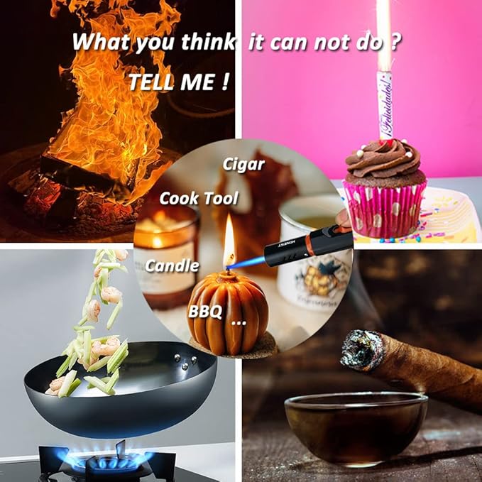 PROMISE Torch Lighters, Butane Lighters Refillable Single Jet Flame for Candle Grill BBQ Camping Gas Not Included (2 Pack BK&WH)