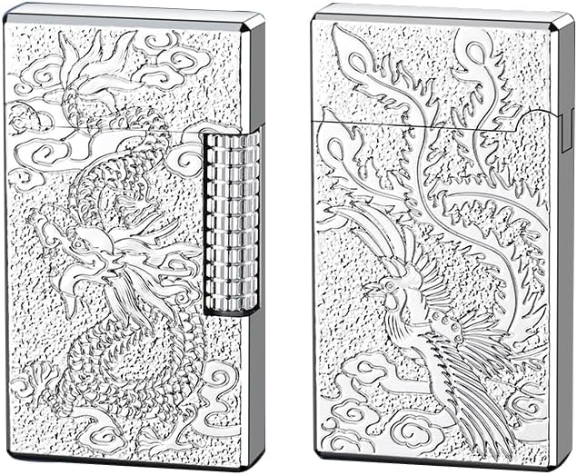 Lighters Soft Flame Lighter Windproof Refillable Butane Traditional Cigar Lighter Good for Cigarette Cigar Candle Camping Hiking Fishing BBQ (Silver)