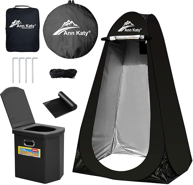 Portable Toilet with Pop Up Privacy Tent,XL Large Portable Toilet for Adults, Outdoor Camping Shower Tents Changing Room Emergency Folding Toilet Tent Kit with Carry Bag for Camping/Hinking…