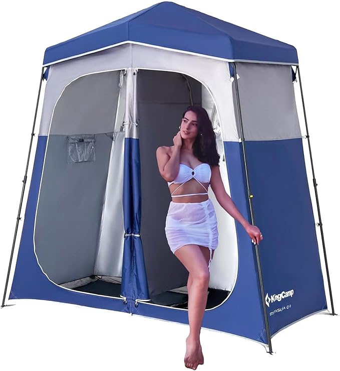 KingCamp Camping Shower Tent, Instant Portable Privacy Shelter, 1/2 Room Large Outdoor Toilet Tent with Floor, Water-Resistant, Windproof & Easy Setup for Beach, Camping & Hiking