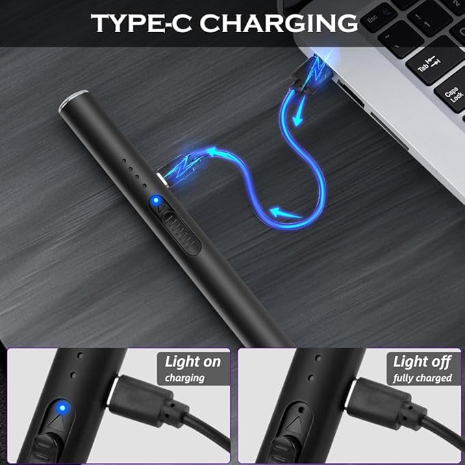 LcFun Electric Candle Lighter Rechargeable USB Lighters Flameless Plasma Arc Lighter Windproof Electronic Lighter Long Lighters for Candles, Grill, Camping, Gas Stoves