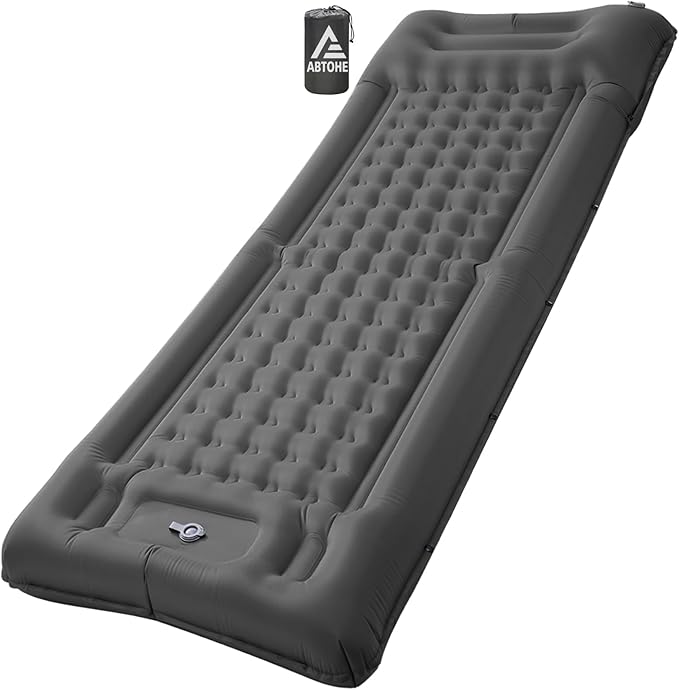 Camping Sleeping Pads,Extra Thick 5 Inch Inflatable Sleeping Mat with Pillow Built-in Pump,Oversized Mattress Super Portable Backpacking Sleeping Pad (Grey-Single)