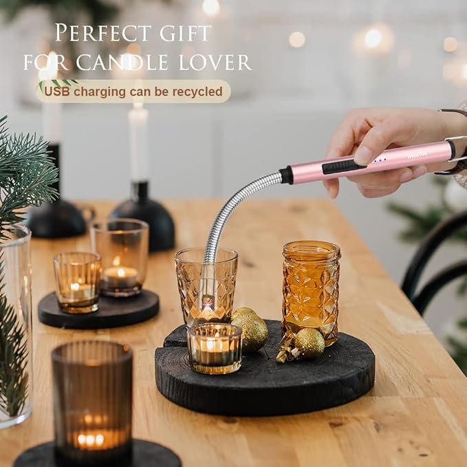 MeeToo Lighter Electric Candle Lighter Rechargeable USB Lighter Plasma Arc Lighter for Candle Camping (Rose Gold)