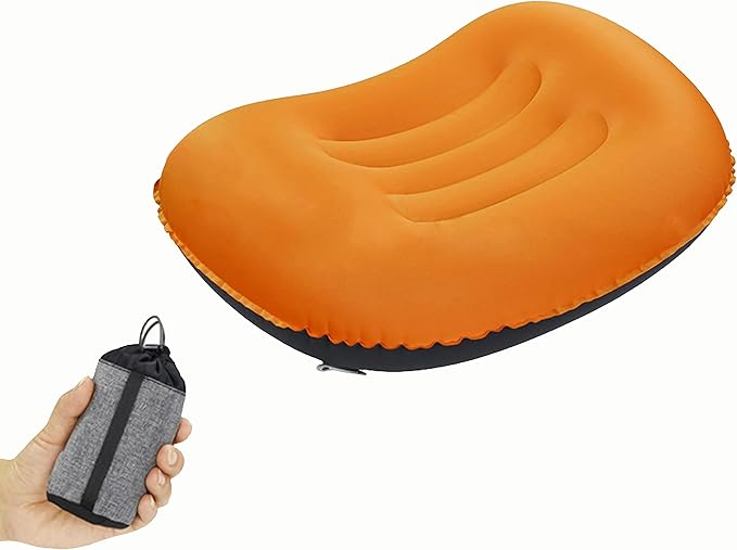 Portable Inflatable Neck Pillow for Outdoor Travel, Camping, Office Naps-Polyester ,Color Available-Simple and Comfortable (16.5 * 12.6 * 4.3in, Orange)