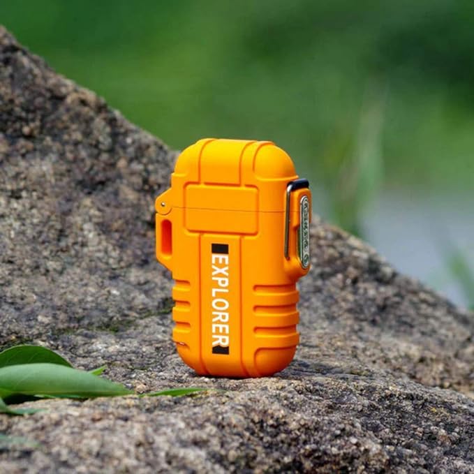 Dual Arc Plasma Electric Rechargeable Flameless Lighter Waterproof Windproof for Camping, Hiking, Skiing, Outdoor Adventure (Orange)