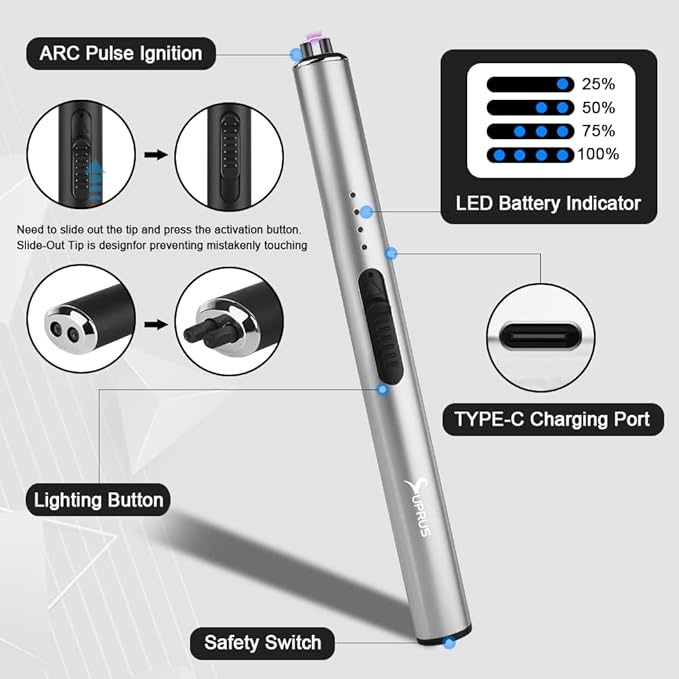 SUPRUS Electric Lighter Arc Windproof Flameless USB Lighter Rechargeable Lighter with Safety Lock