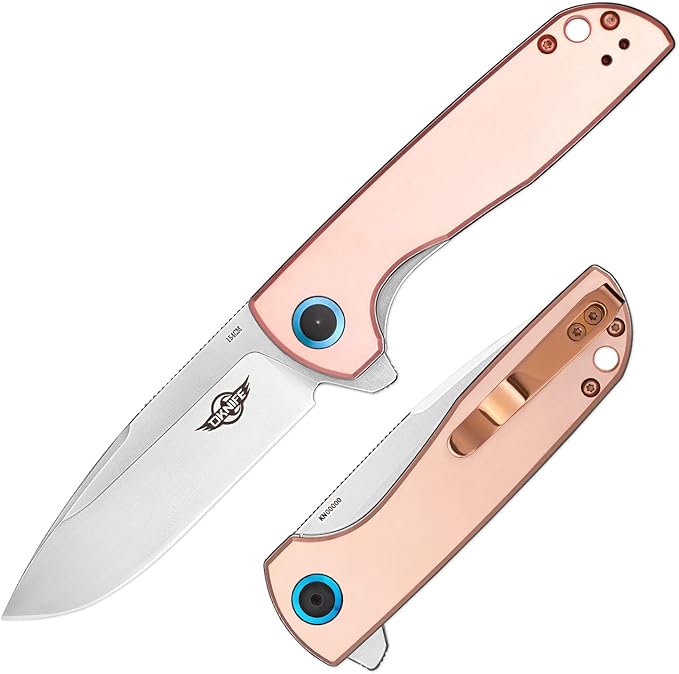 OKNIFE Freeze 2 Folding Knife, EDC Pocket Knife with Copper Handle, 154CM Steel Blade and Ceramic Ball-Bearing Washer for Camping, Hiking