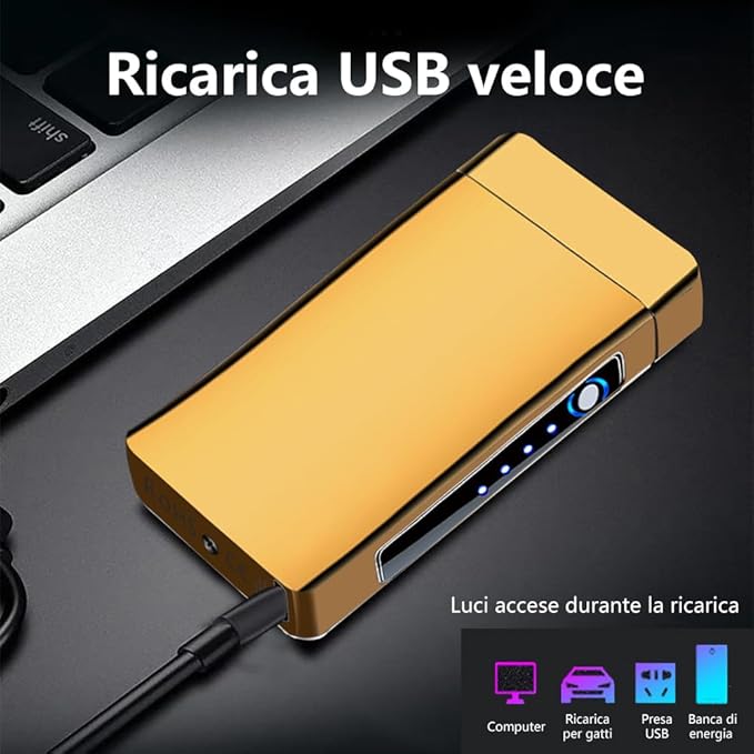 YOZWOO Plasma Lighter USB Rechargeable Electric Lighter High Power Flame Electronic Lighter Arc Windproof Lighter with Smart Protection Long Battery Life for Outdoor Camping, Hiking, BBQ(Ice Gold)