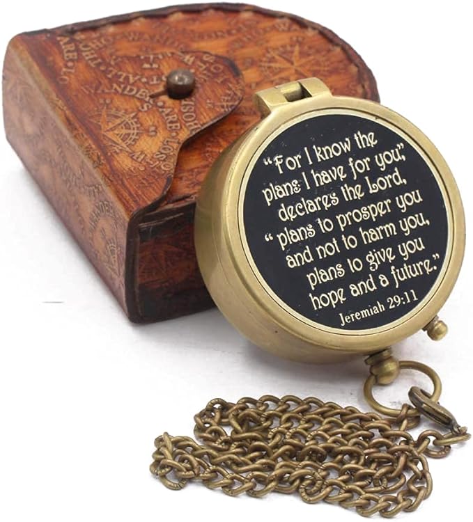 For I Know The Plans I Have For You, Jeremiah 29:11, Solid Brass Directional Engraved Compass, Baptism Gifts for Boys Girls, First Communion, Christian Gifts for Men, First Confirmation Gifts for Boys