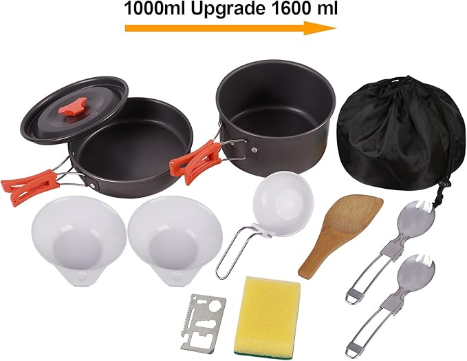 REDCAMP 11/12/17/22 PCS Camping Cookware Mess Kit, 800ml (28oz) Backpacking Camping Pot+Pan Set, Lightweight and Compact Cookware for Hiking, Picnic and Camping