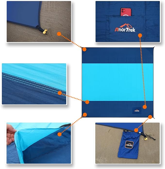 Beach Blanket Sandproof, Extra Large Beach Mat, Sand Free Mat Quick Drying, Lightweight, Soft & Durable Mat for Beach, Yard (Dark Blue & Blue, 10 x 10 FT (1~9 Person))