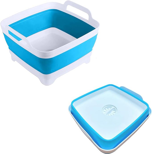 Dishpan for Washing Dishes,9L Collapsible Dish Tub Portable Sink,Wash Dish Basin,Foldable Laundry Tub,Washing Basin with Drain Plug,Dishpan for Kitchen Sink,Camping Dish Washing Tub,Blue