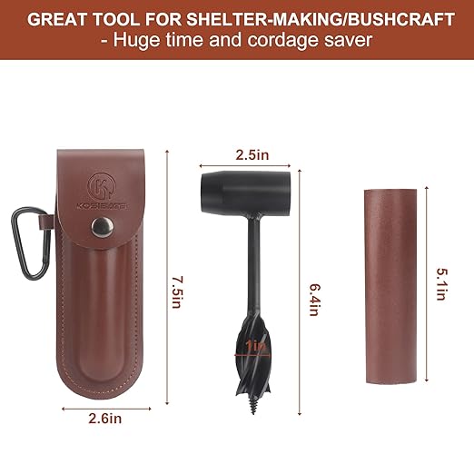 Kosibate Hand Auger Wrench, Bushcraft Survival Multi-Tool, Scotch Eye Wood Drill & Peg Hole Maker for Camping, Bushcrafting & Outdoor Backpacking