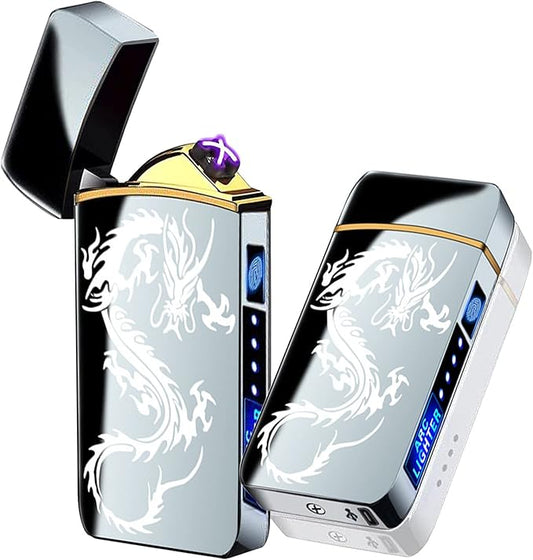 Arc Lighter, Smart Electric Lighter, USB Rechargeable Lighter Windproof Flameless Lighter Lightweight Plasma Lighter for Fire,BBQs,Fireworks,Candle,Camping - Outdoors Indoors (T3-Silver ice Dragon)