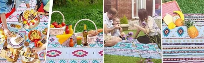 EXELNT Extra Large Outdoor Picnic Blankets Waterproof, for The Beach, Camping Travelling on The Grass, Park Blanket, Rolling Up Packaging,Portable Carring, 79" x 79" Picnic Mat - Aksu Style (Yellow)