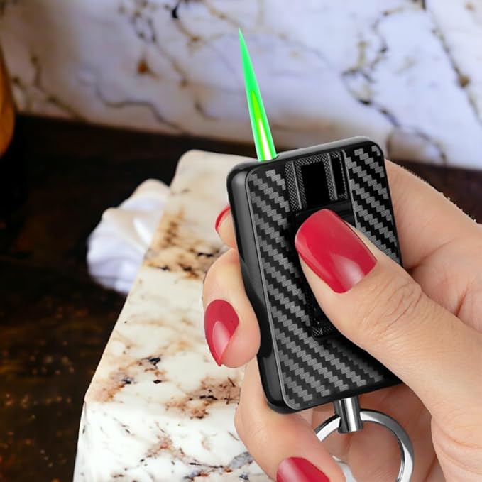 Keychain Lighter, Soft Flame Lighter, Creative Cool Design, Refillable Butane Torch Lighter, Windproof Lighter, Unique Men's Gift, Birthday Candle Camping (Butane Not Included) (Black)