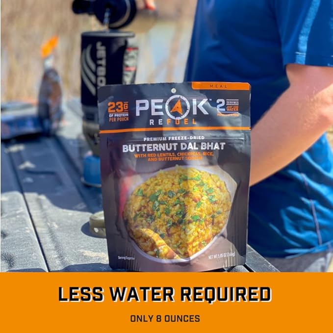 Peak Refuel Butternut Dal Bhat | Freeze Dried Backpacking and Camping Food | Amazing Taste & Quality | High Protein | Real Meat | Quick Prep (6-Pack)