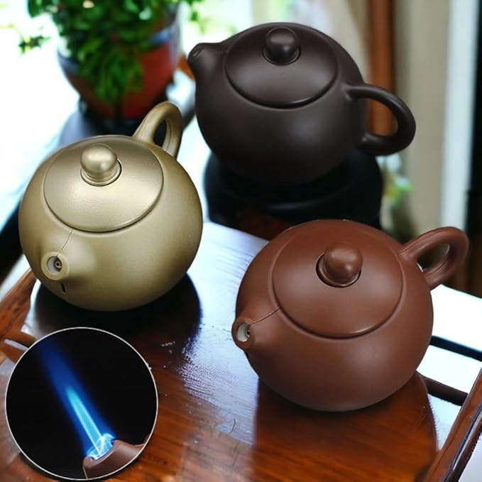 Creative Teapot Lighter, Refillable Butane Inflatable Lighter, Windproof Lighter, Cool Jet Flame Lighter, Torch Lighter, Birthday Party Camping Unique Men's Gift (No Gas)- Brown Sand Color