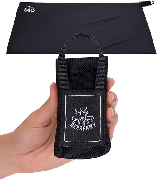 DEERFAMY Outdoor Pocket Blanket(43x28), Waterproof Windproof Picnic Blanket Folding Packable Blanket with Triangular Sand Pocket, Eco-Friendly Blanket for Hiking, Camping, Beach and Concert, Black