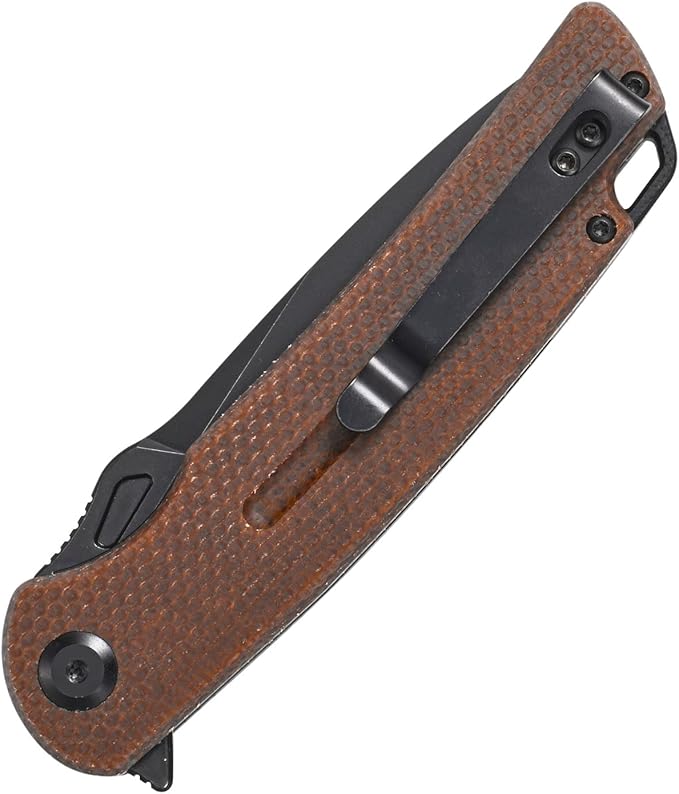 Sitivien ST137 Folding Knife,D2 Satin Blade,Micarta Handle EDC Tool Knife for Outdoor Hiking Camping Fishing(Brown)