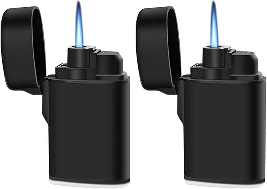 Navpeak Mini Torch Lighter Windproof Jet Flame Butane Refillable Pocket Lighter for Candles, Camping, Fireplaces, Gas Stove, BBQ & Survival Gear, Pack 2, Black Color (Butane not Included)