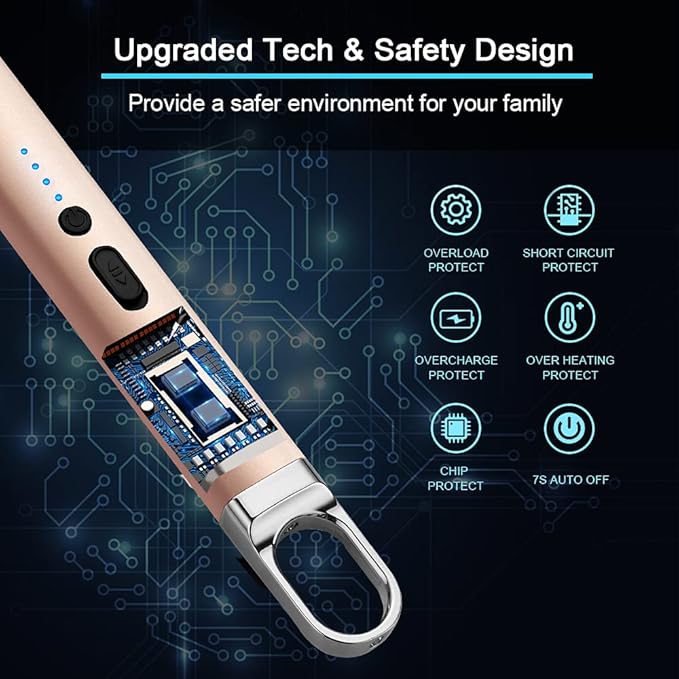 ARECTECH Lighter Electric Lighter Arc Candle Lighter Flameless Rechargeable Lighter USB Long Lighters for Candle Cooking BBQs Fireworks Gold