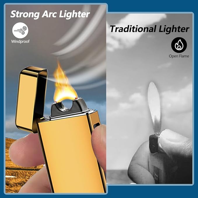 SKRFIRE Electric Lighter Rechargeable Candle lighters Cool Plasma lighters USB Rechargeable Plasma Arc Lighter Gold Lighter for Candles, BBQ, Fireworks (Gold)
