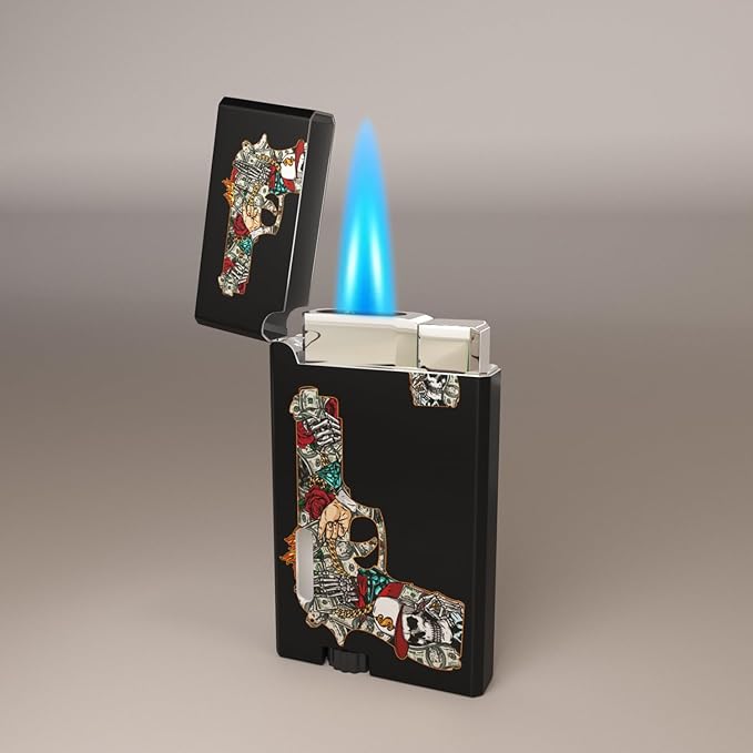 Black Windproof Butane Jet Torch Lighter,Funny Cool Lighters,Adjustable Jet Flame Torch,Refillable,Grill BBQ Candle Camping(Without Gas)