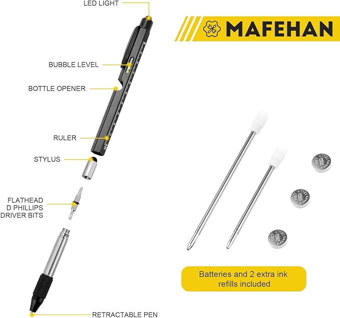 Gifts for Men, Stocking Stuffers for Adults Men, 9 in 1 Multi-Tool Pen, Mens Gifts for Dad, Father‘s Day Gifts from Daughter Son Wife, White Elephant Gifts for Adults, Birthday Christmas Gifts for Men