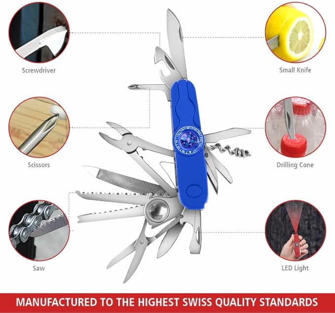 Swiss Eagle Ranger Multi-Tool Pocket Knife with Compass and 30 Tools All in Your Pocket Blue