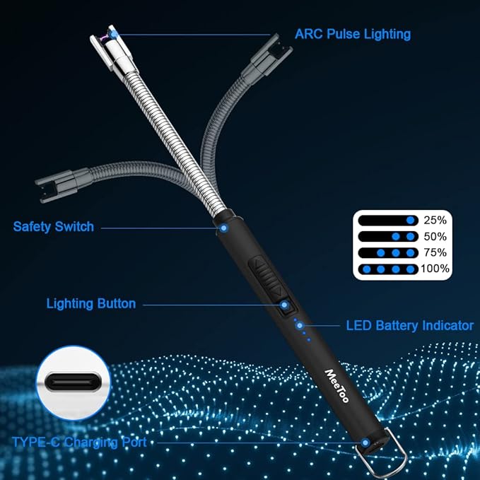 MeeToo Lighter, Electric Candle Lighter Rechargeable USB Lighter Plasma Arc Lighters for Candle Camping (Black)