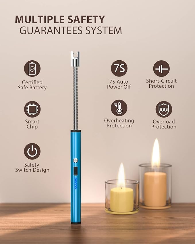 RONXS Lighter Electric Lighter Rechargeable Arc Type C Candle Lighters with LED Battery Display, Flexible Neck Windproof Flameless Plasma Long Lighters for Candle BBQ Camping (M-Red&Blue)