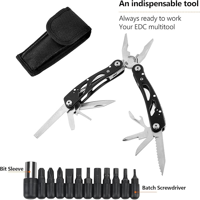 Poeland Multitool Pliers Set Stainless Steel Screwdriver Tool with 11 Screwdriver Bits Black