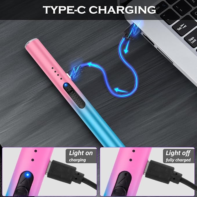 LcFun Electric Candle Lighter Rechargeable USB Lighters Flameless Plasma Arc Lighter Windproof Electronic Lighter Long Lighters for Candles, Grill, Camping, Gas Stoves