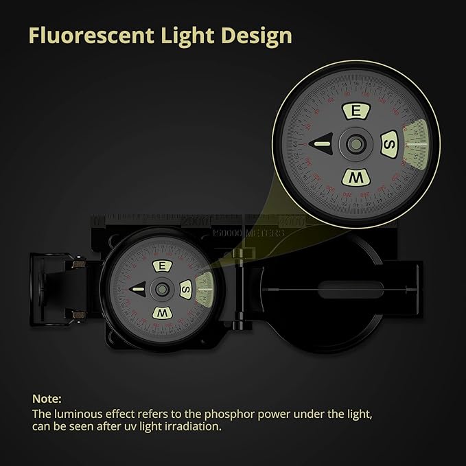 Hiking Compass with Clinometer, Strong Magnetic Intensity 3000 Gauss Military Lensatic Sighting Compass with Lanyard & Pouch, Survival Compass for Hiking Camping Hunting Outdoor (Black)