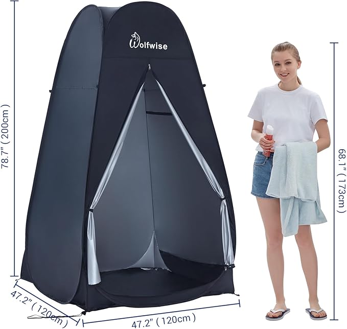 WolfWise 6.6FT Portable Pop Up Shower Privacy Tent Spacious Dressing Changing Room for Toilet Camping Biking Beach