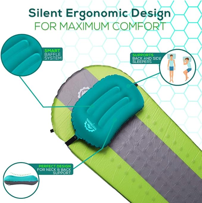 Gear Doctors Camping Pillow, Inflatable Pillow, Camp Pillow, Backpacking Pillow, Inflatable Pillow for Camping, Blow Up Pillow (Teal)