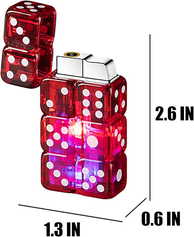 Flashing Dice Shape Lighter, Butane Dice Lighter Refillable Adjustable Windproof Unique Lighters for Men, Fireplace Candle Camping BBQ (Without Butane Gas) (21)
