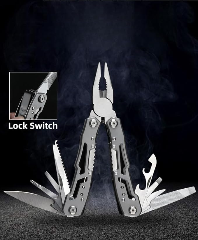 Professional Portable 14-in-1 Multitool for Outdoor Camping and EDC - Reliable Blade, Ergonomic Design, Compact and Convenient, Safety First - Versatile Utility - Black